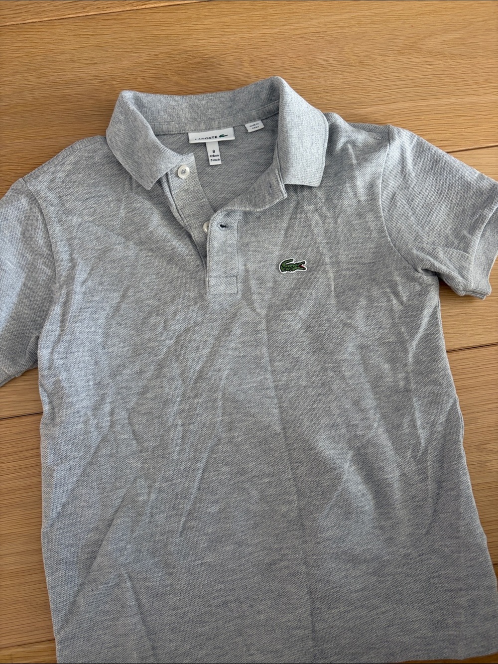 Lacoste Kids Light Gray Polo with Green Crocodile Patch